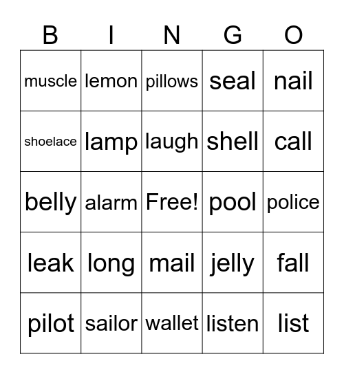 L Sound Bingo Game Bingo Card