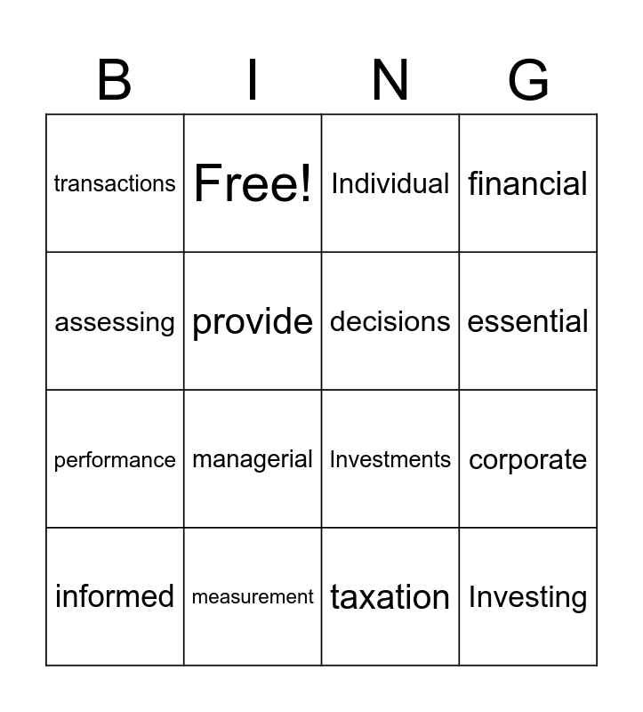 Accounting bingo Card