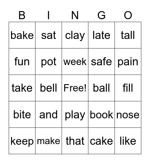 Sight Words Bingo Card