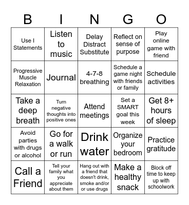 Coping Skills in Recovery Bingo Card