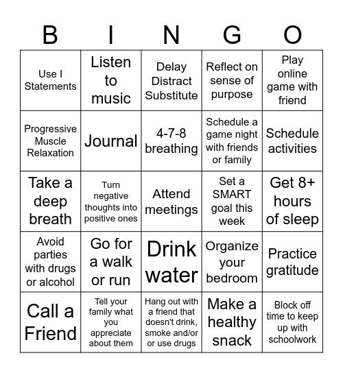 Coping Skills in Recovery Bingo Card