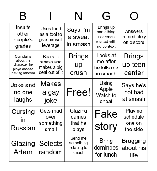 Brian Bingo Card