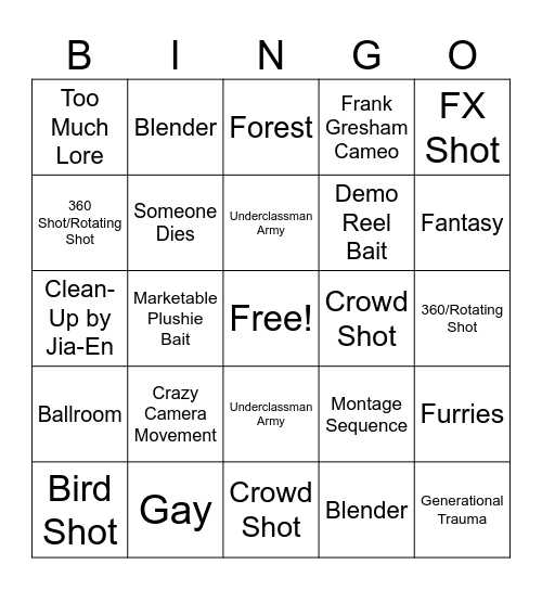 2025 Animation Celebration Screening Bingo Card