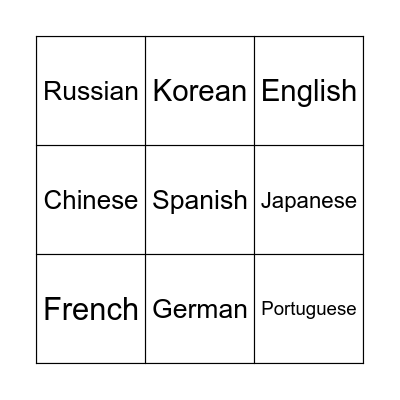 Language Bingo Card