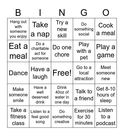 Mental Health Awareness Month Bingo Card