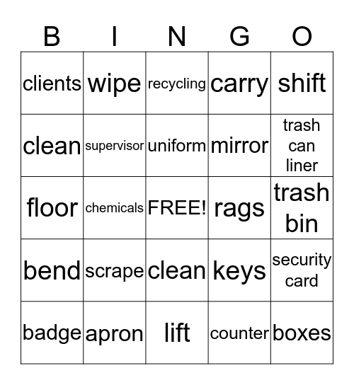 Janitor Bingo! Bingo Card