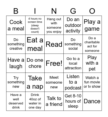 Mental Health Awareness Month Bingo Card