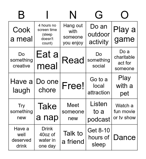 Mental Health Awareness Month Bingo Card