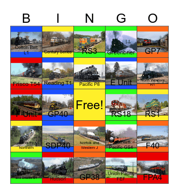 American Passenger Engines-Past to the Present Bingo Card