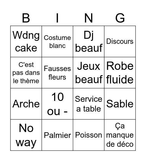 Chic a la plage Bingo Card