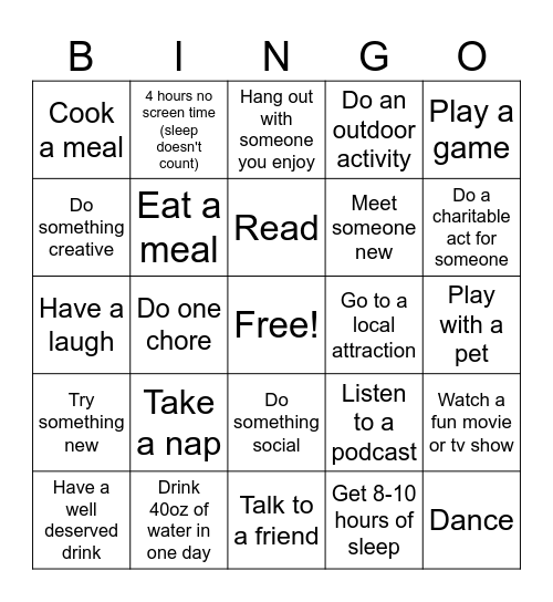 Mental Health Awareness Month Bingo Card