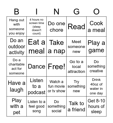 Mental Health Awareness Month Bingo Card