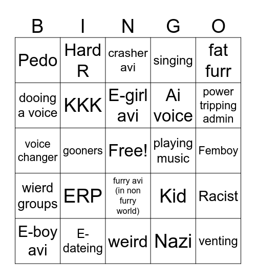 vr chat bingo Card