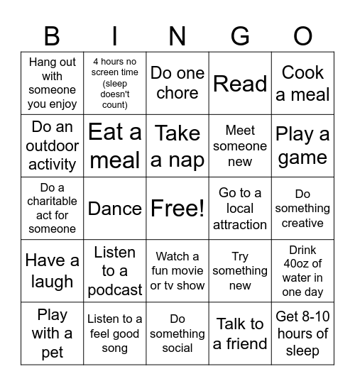 Mental Health Awareness Month Bingo Card