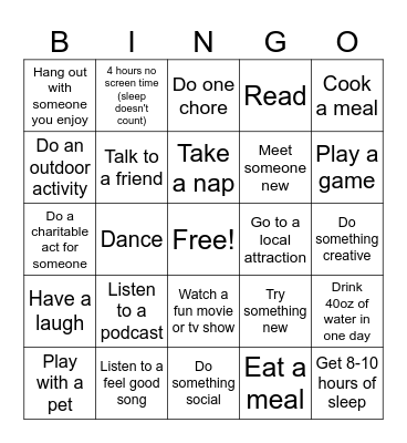 Mental Health Awareness Month Bingo Card