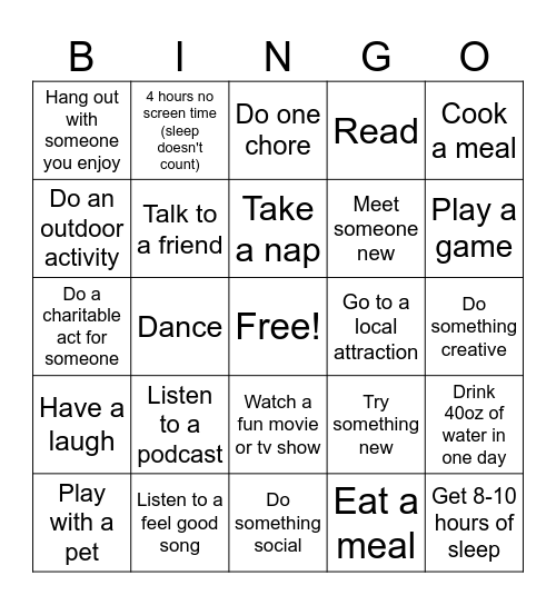 Mental Health Awareness Month Bingo Card