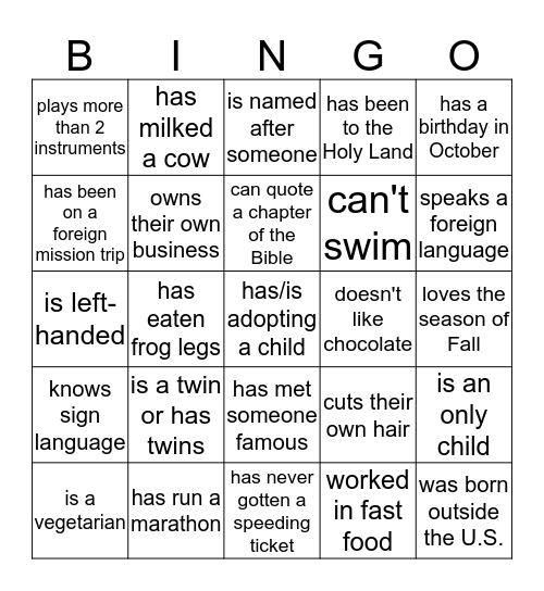 Find A Friend Who... Bingo Card