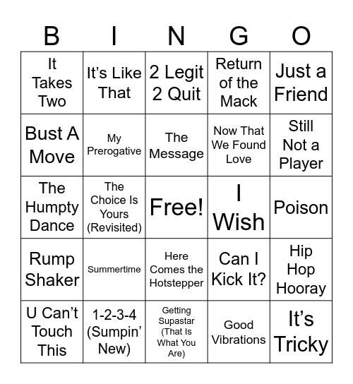Old School Music Bingo Round 1 Bingo Card