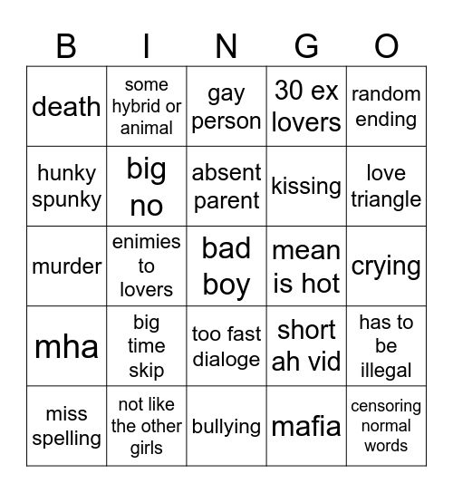 gacha cringe board Bingo Card