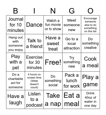 Mental Health Awareness Month Bingo Card
