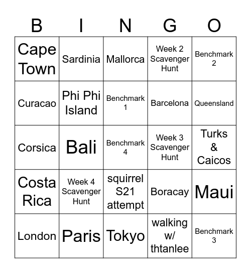 The Spartan Metamorphosis Challenge Bingo Card