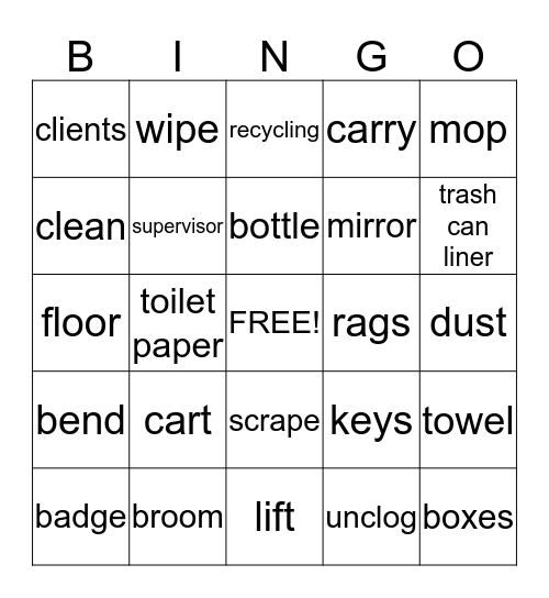 Janitor Bingo! Bingo Card