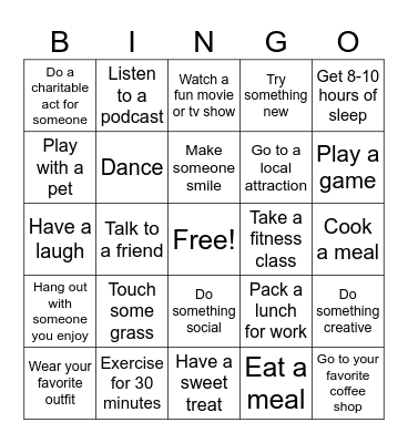 Mental Health Awareness Month Bingo Card