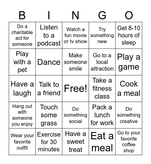 Mental Health Awareness Month Bingo Card