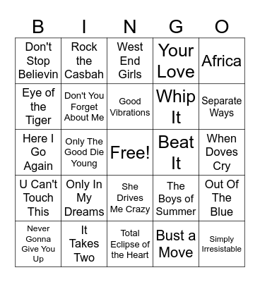 80's Coverall Bingo Card