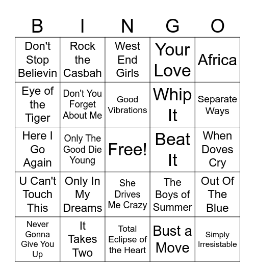 80's Coverall Bingo Card