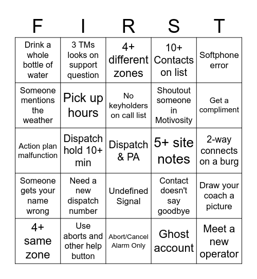 Remote Operations Bingo Card