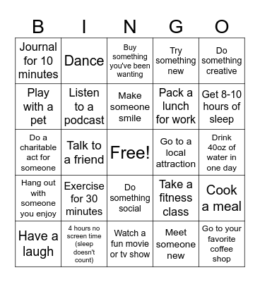 Mental Health Awareness Month Bingo Card
