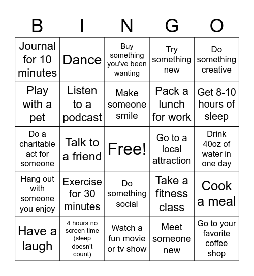 Mental Health Awareness Month Bingo Card