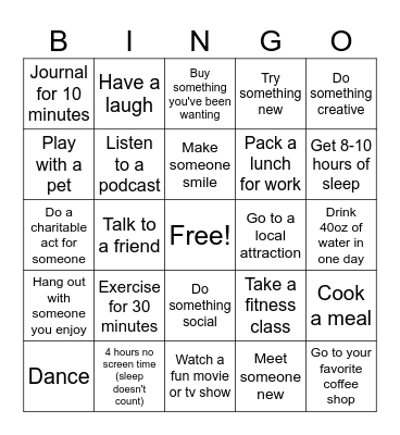 Mental Health Awareness Month Bingo Card