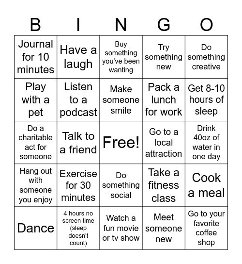 Mental Health Awareness Month Bingo Card
