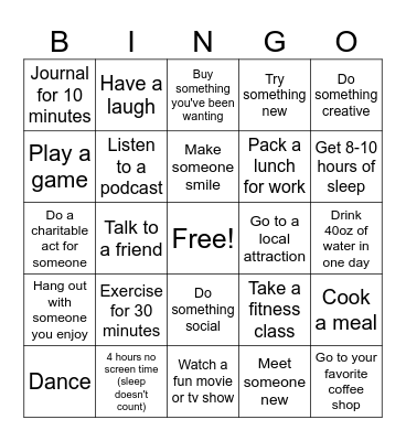 Mental Health Awareness Month Bingo Card
