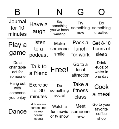 Mental Health Awareness Month Bingo Card