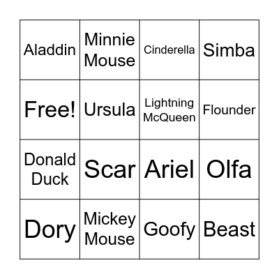 Disney Bingo Card