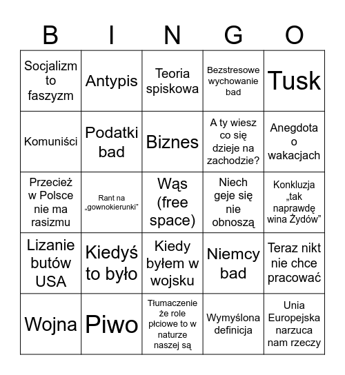 Wuja bingo Card