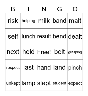 Ending Blends Bingo Card
