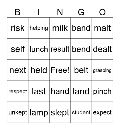Ending Blends Bingo Card