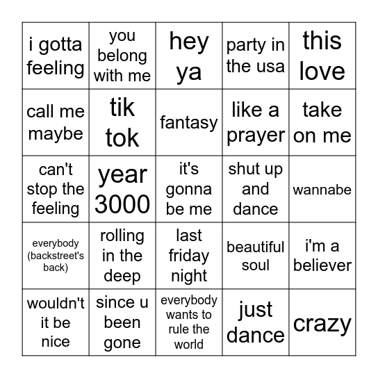 Pop Bingo Card