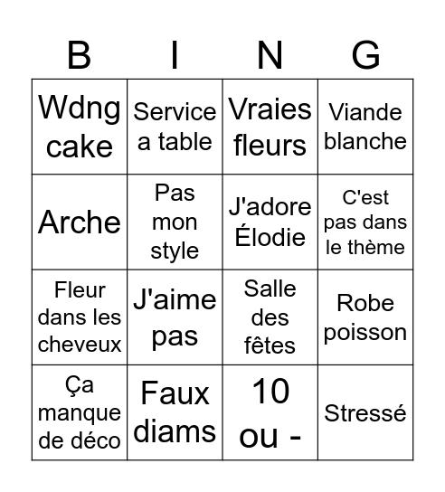 Chic et élégant Bingo Card