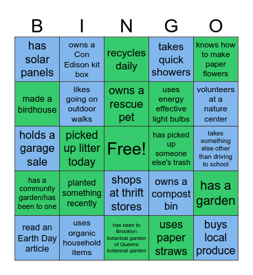 EARTH DAY BINGO! Find someone... Bingo Card