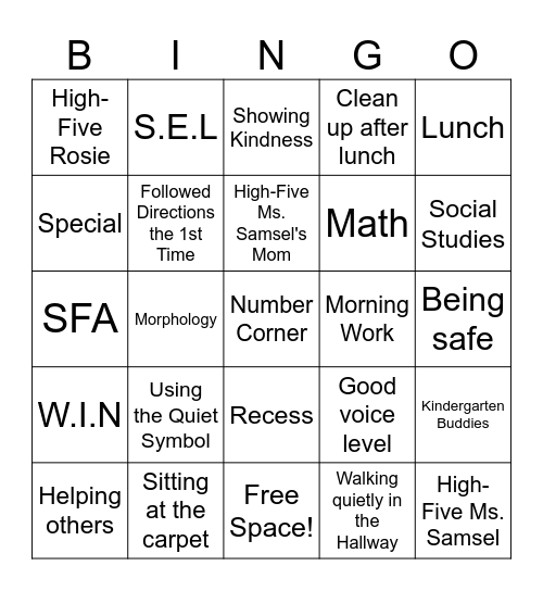 Take your child to work day Bingo Card