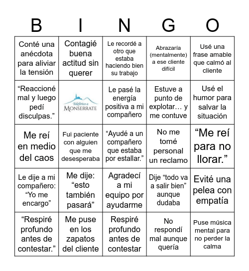 Bingo Reacciones Emocionales Monserrate Bingo Card