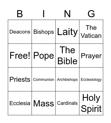 Church Bingo Card