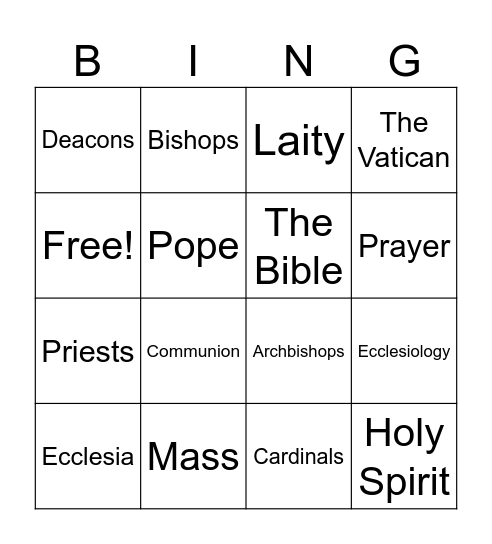 Church Bingo Card