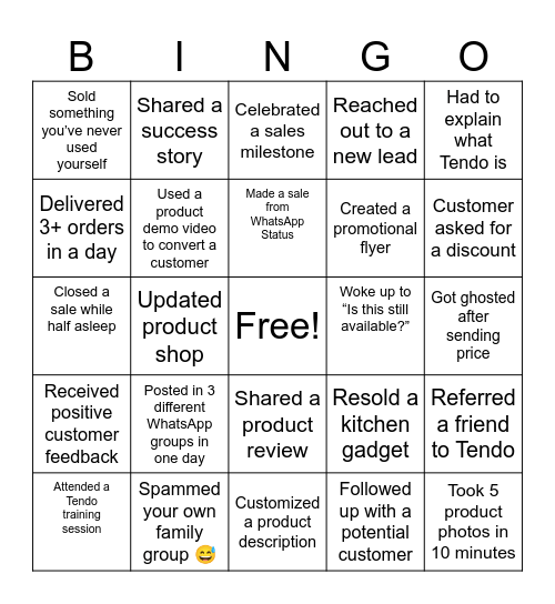 Tendo Reseller Bingo Card