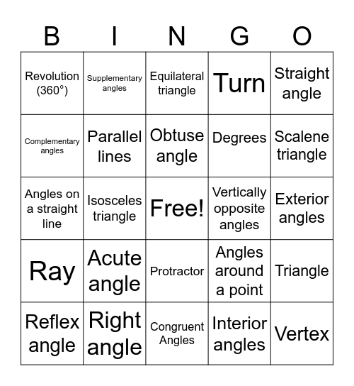 Angles Bingo Card